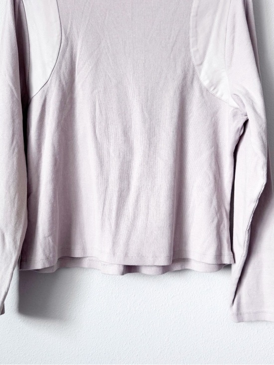 Anthropologie Maeve Beige Long-Sleeve Ribbed Faux Leather Insert Crew Pullover - Picture 13 of 13